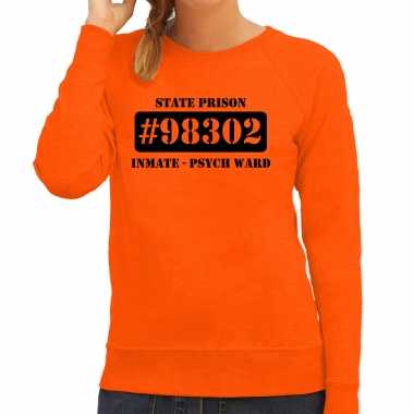 Carnavalspak psych ward boeven / gevangenen sweater oranje dames