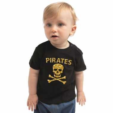 Piraten carnavalspak shirt goud glitter zwart voor peuters