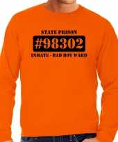 Carnavalspak bad boy ward boeven gevangenen sweater oranje heren