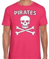 Carnavalspak fout piraten shirt roze heren
