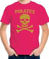 Gouden glitter carnavalspak piraten shirt roze kids