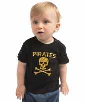 Piraten carnavalspak shirt goud glitter zwart voor peuters
